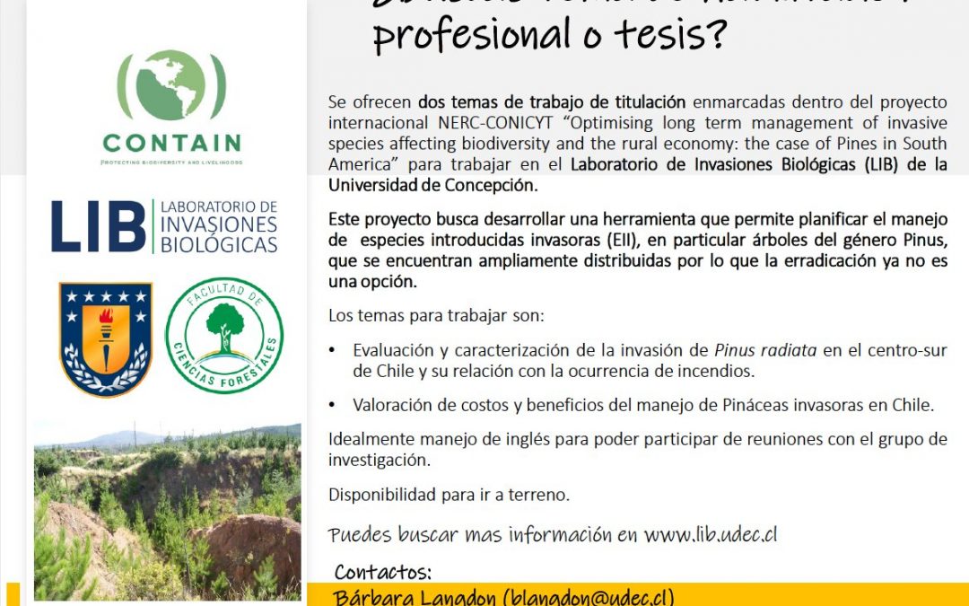 Laboratorio de Invasiones Biológicas ofrece temas de trabajo de titulación enmarcados en proyecto internacional NERC-CONICYT