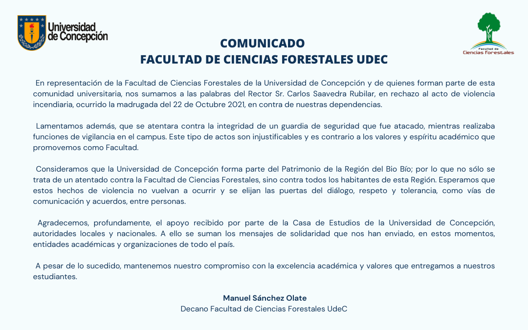 COMUNICADO FACULTAD DE CIENCIAS FORESTALES UDEC