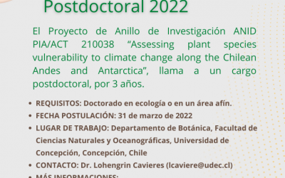 Llamado a Concurso Postdoctoral 2022: Proyecto de Anillo de Investigación ANID PIA/ACT 210038