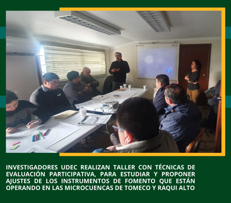 Investigadores UdeC realizan taller con técnicas de evaluación participativa, para estudiar y proponer ajustes de los instrumentos de fomento que están operando en las Microcuencas de Tomeco y Raqui Alto