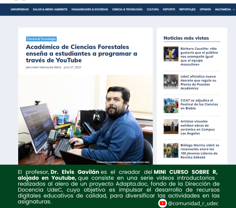 Dr. Elvis Gavilán es el creador del MINI CURSO SOBRE R, alojado en Youtube